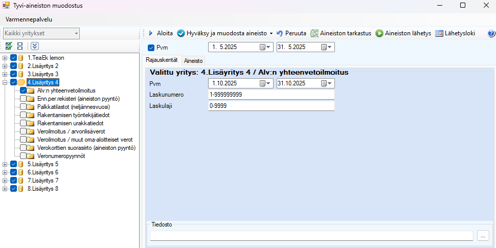 Tyvi-aineisto moniyritysnäkymä