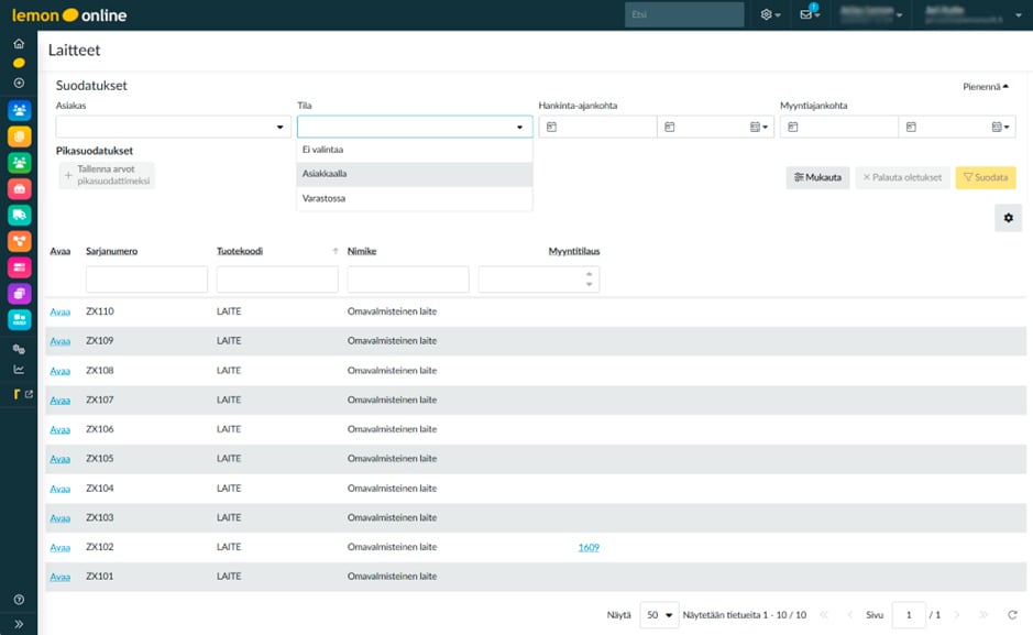 lemonsoft-laiterekisteri-laitelista