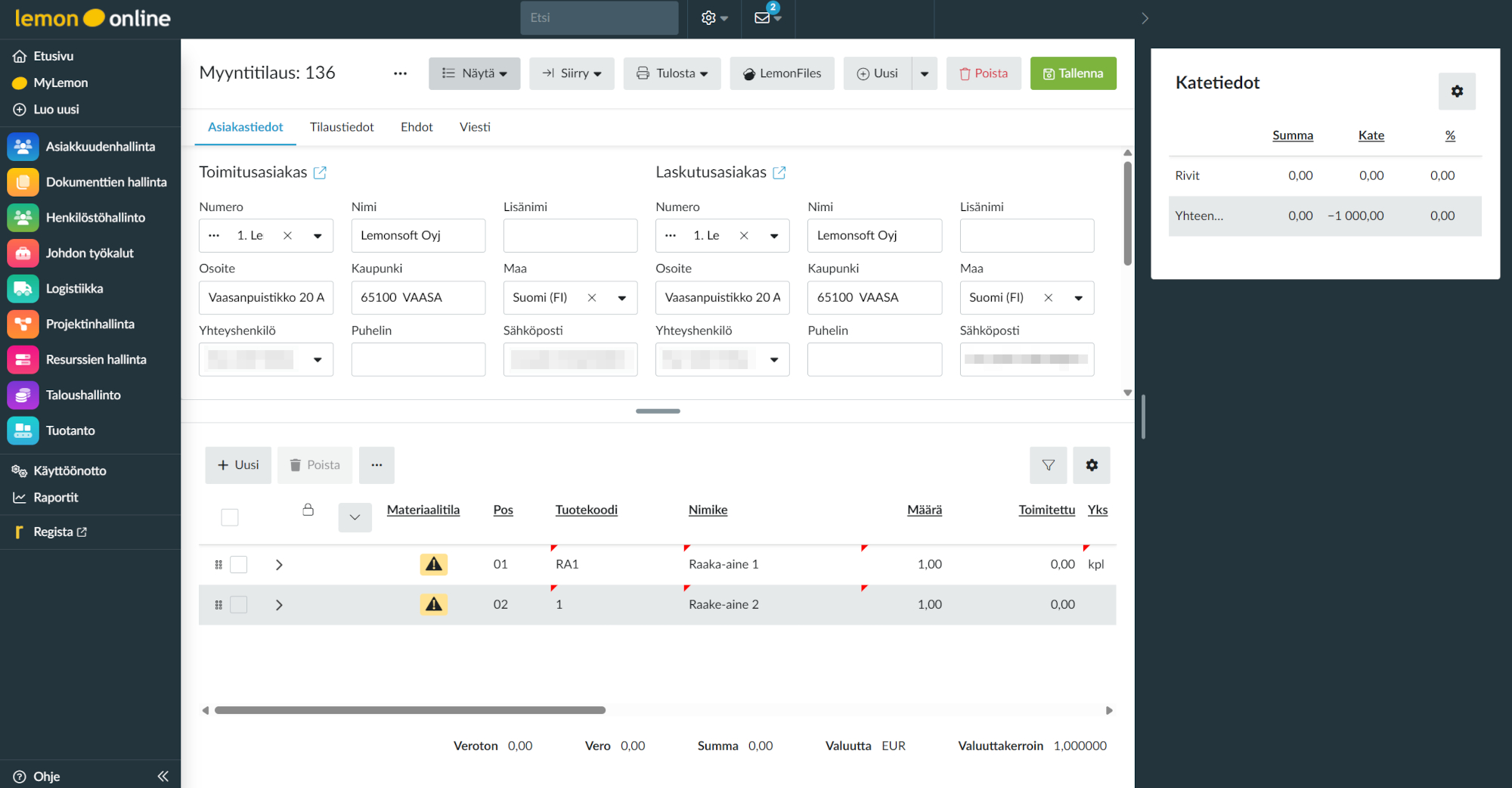 lemonsoft-myyntitilauksen-kirjaaminen