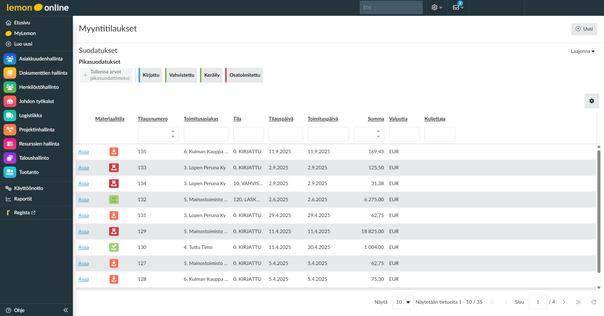 lemonsoft-myyntitilaukset