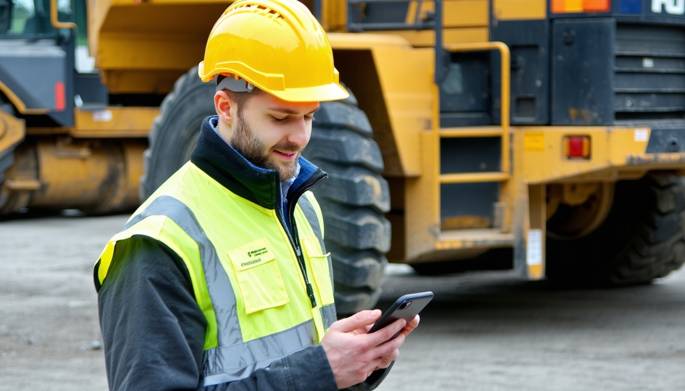 Työntekijä leimaa työaikansa puhelimen työajanseurantasovelluksella